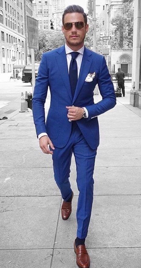 blue suit shoes combination.